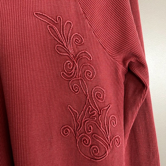 Soft Surroundings Camden Thermal Long Sleeve Top Size Small Embroidered Rust Red - Picture 9 of 13
